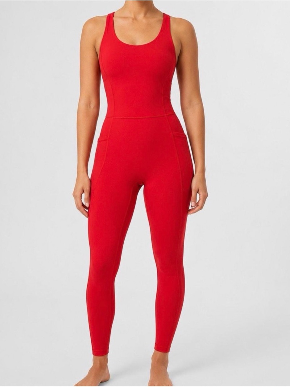 Athleta Red Sleeveless Fitted salutation Jumpsuit onesie